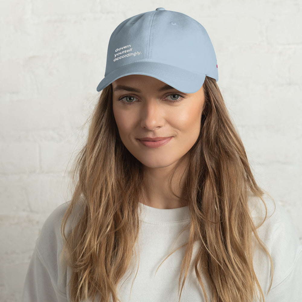 "Govern yourself accordingly." Dad Hat — Light Blue Edition. - Mammoth Mojo